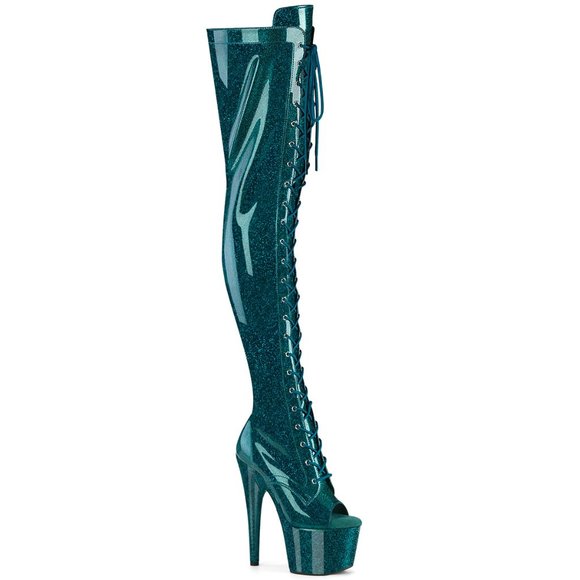 Glitter Platform Heel Lace Up Thigh High Boots - Picture 5 of 5